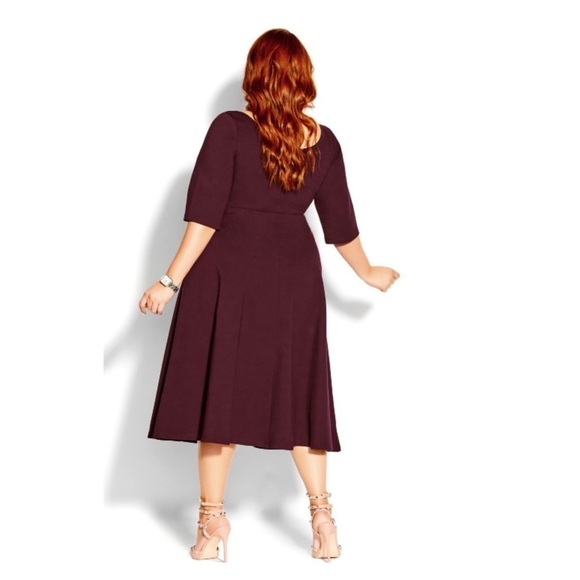 NEW CITY CHIC Cute Girl Fit and Flare Elbow Sleeve Midi Dress Burgundy Size 22 - Picture 4 of 9